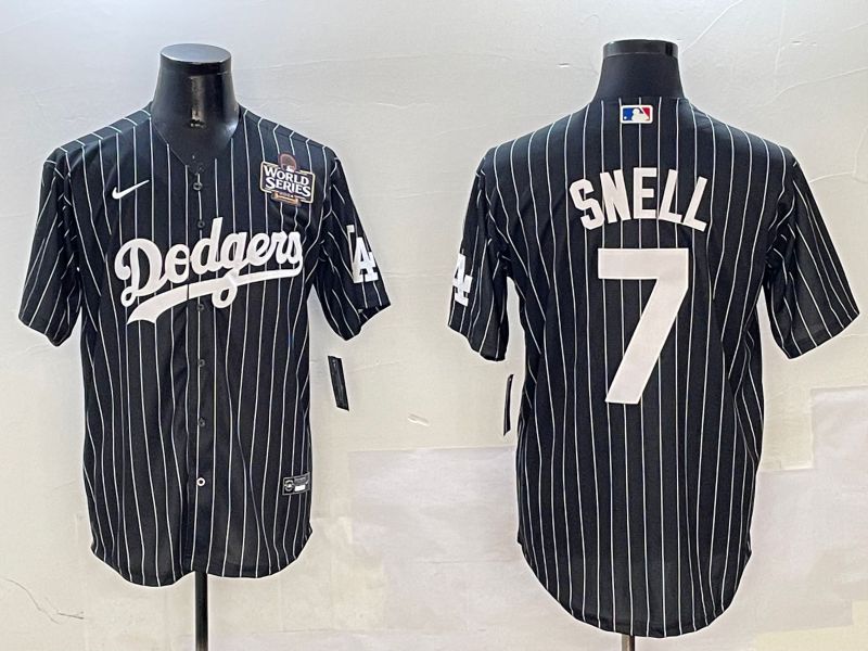 Men Los Angeles Dodgers 7 Snell Black Stripe Jointly Name 2025 Nike MLB Jersey style 5